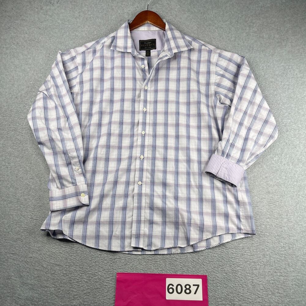 Jos A Bank Reserve Shirt XL Blue Paid Casual Button Up Long Sleeve Mens *SEE